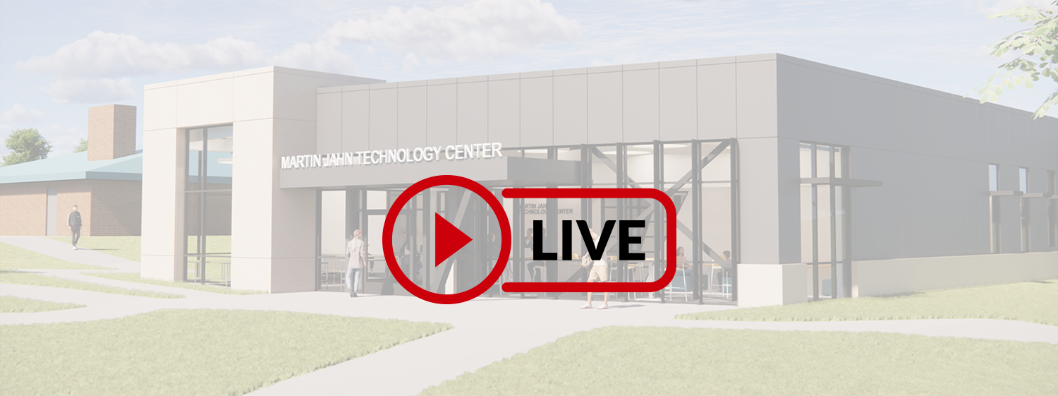 REndering of technology building and webcam icon