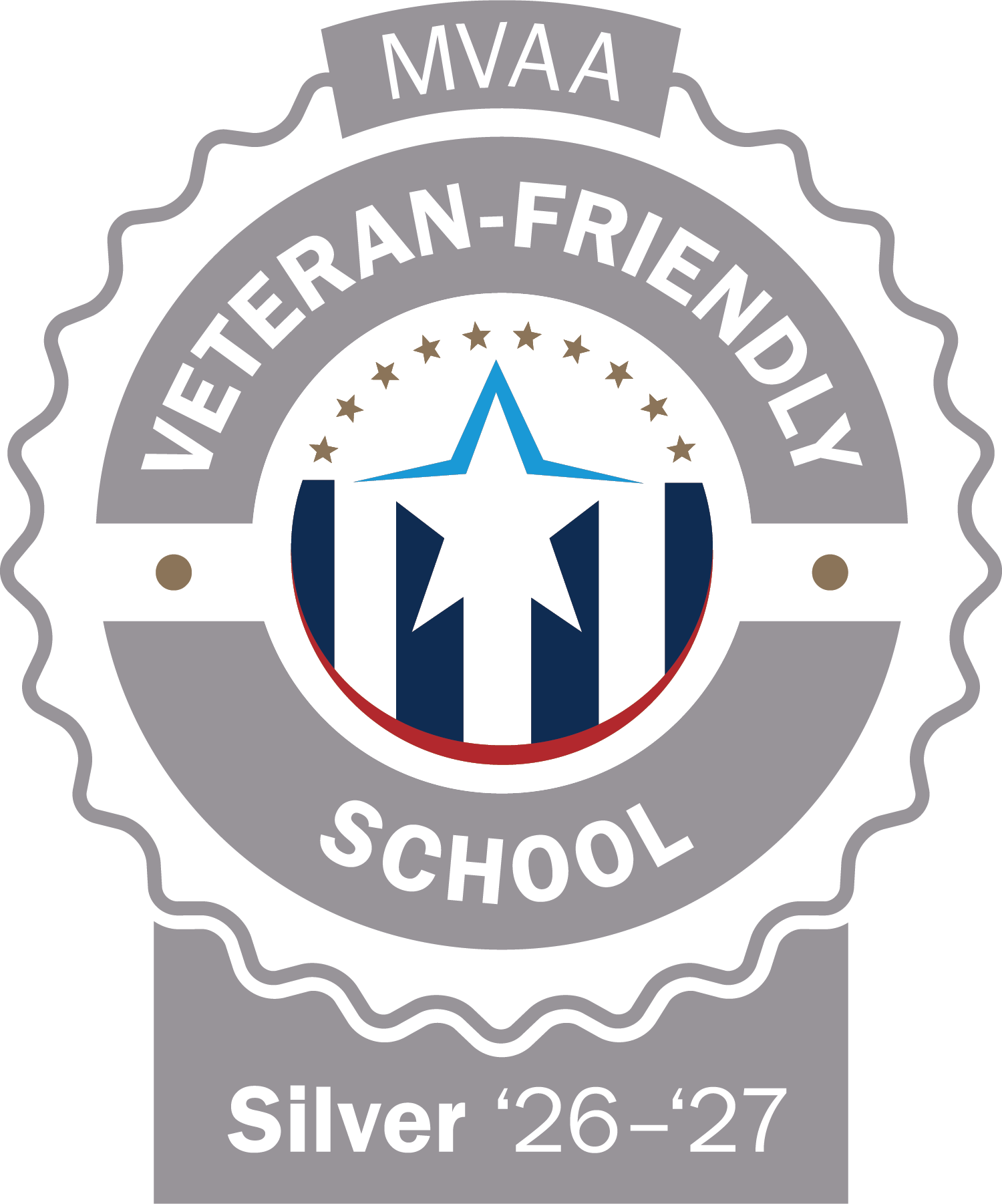 MVAA Veteran-Friendly School Silver '26-27 logo designation MVAA Veteran-Friendly School Silver '26-27 logo designation